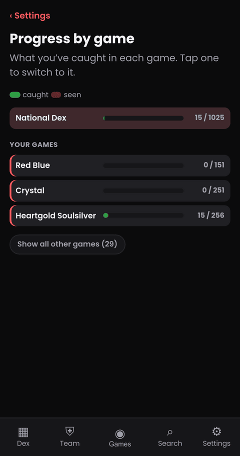Per-game progress